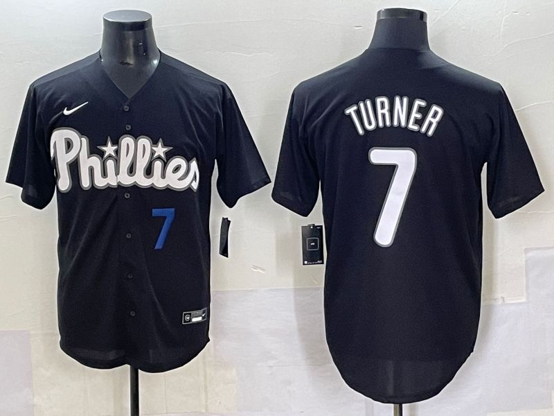 Men 2025 Philadelphia Phillies 7 Turner Black Fashion Nike MLB Jersey style 7092